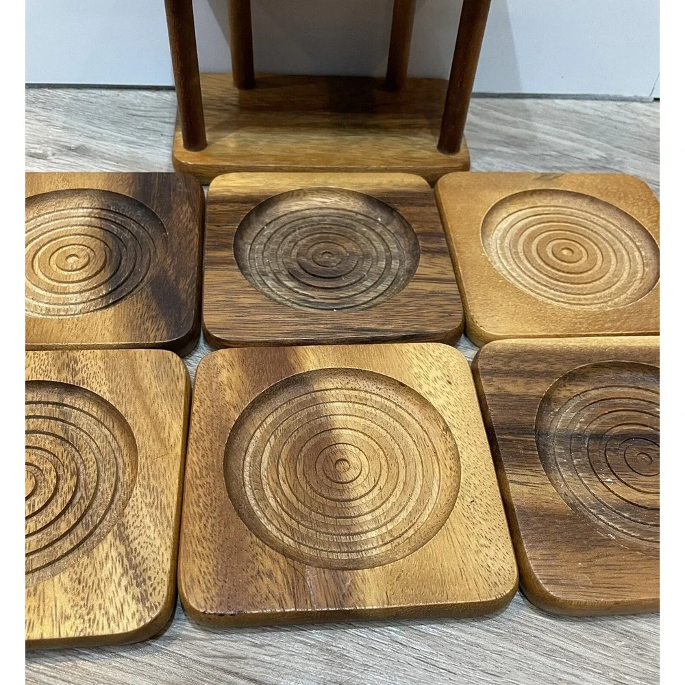 Six Wooden Coaster Set Square Holder